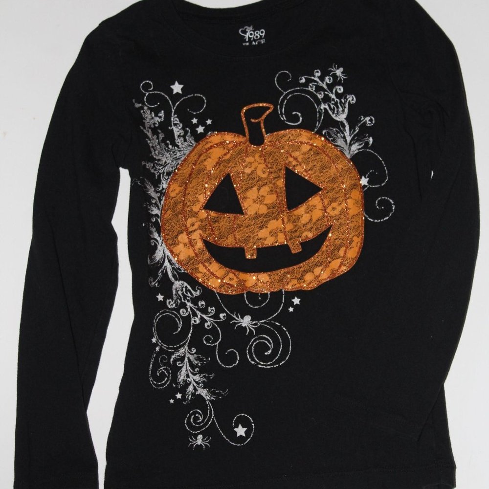 Children’s Place Pumpkin Lace Glitter Shirt Small
